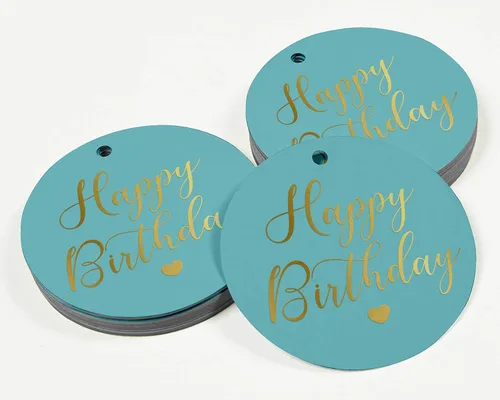 Vista 3 de Etiqueta de papel para colgar con texto en inglés «Happy Birthday» (50 unidades)