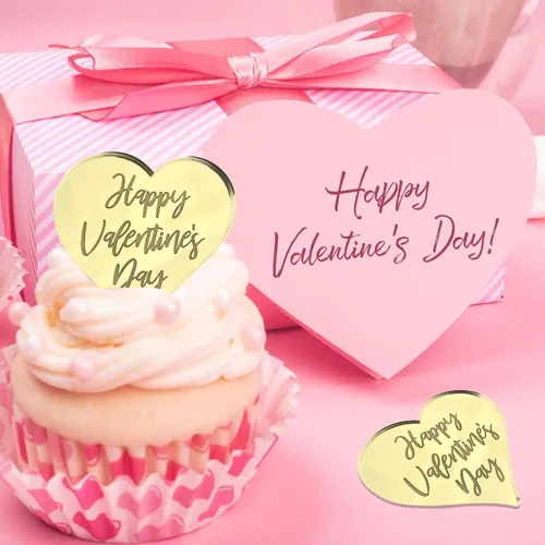 Vista 3 de Decoración para el Día de San Valentín – 20 unidades de discos y palillos para tartas de corazón, decoración de acrílico con espejo