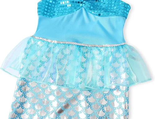 Vista 4 de AmzBarley Disfraz de sirena para niñas pequeñas, disfraz de princesa de cumpleaños, Halloween, cosplay, con accesorios