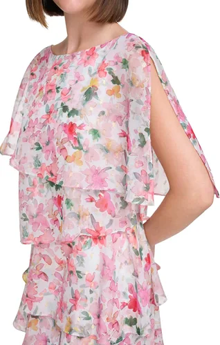 Vista 4 de Jessica Howard Vestido de cóctel o fiesta de gasa con capas de papel de aluminio para mujer