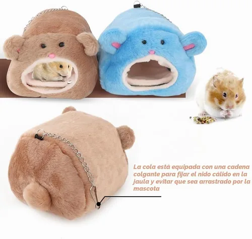 Vista 4 de VTurboWay Juego de 2 piezas de cama de algodón cálido para el invierno, diseño de oso lindo con tapete de cama para hámster, conejillo de indias