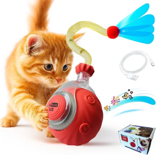 Vista 11 de Juguetes para gatos de interior – Juguete interactivo automático para gatitos con cola de bola rápida como estimulación mental de mascotas – Gatitos