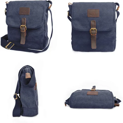 Vista 3 de Bolsa de mensajero de lona pequeña bolsa cruzada casual viaje herramientas de trabajo bolsa de hombro bolsa de mano teléfono teléfono antirrobo