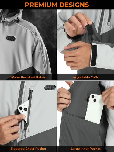 Vista 6 de ORORO Chaqueta térmica de doble control para hombre con 5 zonas de calor, hasta 20 horas de calor