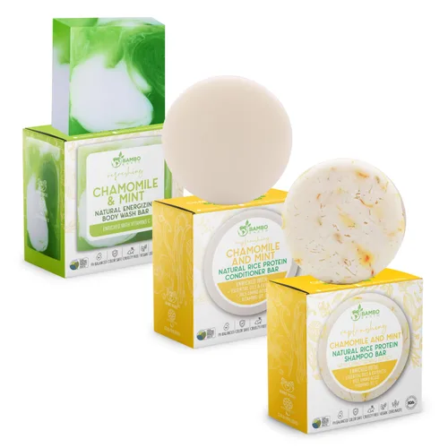 Vista 10 de Paquete de champú, acondicionador y gel de baño de proteína de arroz sólido Champú, acondicionador y barras de lavado para cabello y cuerpo
