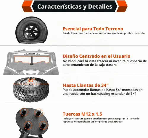 Vista 3 de WeiSen Soporte para neumáticos de repuesto para Can Am Maverick X3 2017