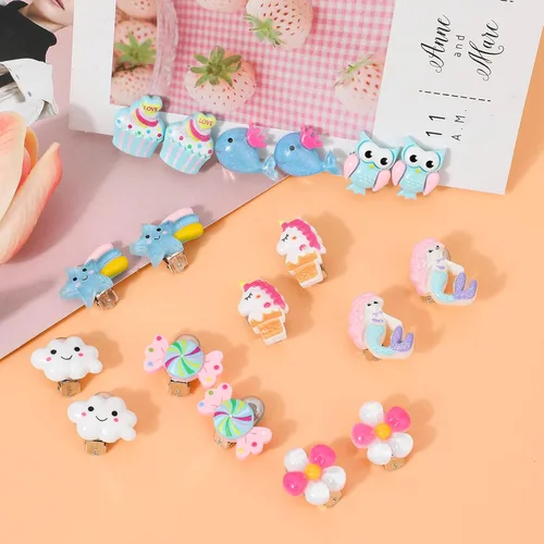 Vista 3 de Hifot 16 Pairs Clip on Earrings Girls, No Pierced Design Earrings Dress up Pretend Princess Play Jewelry Accessories for Kids