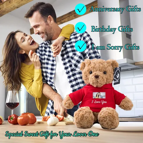 Vista 5 de Oso de Peluche Personalizado, Animal de Peluche, Juguetes de Oso de Peluche con Texto Personalizado + Imagen como Regalos Personalizados