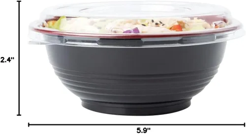 Vista 17 de Restaurantware Tazones de plástico para alimentos de 18 onzas, 200 recipientes desechables con tapa, aptos para Mircowave, sin BPA, cuencos