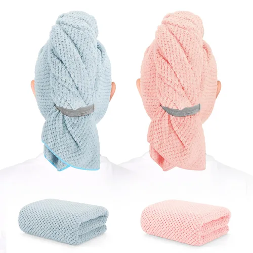 Vista 9 de Paquete de 2 toallas de microfibra para el cabello - 41 x 24 pulgadas, súper suaves, absorbentes, de secado rápido sin encrespamiento, envoltorio