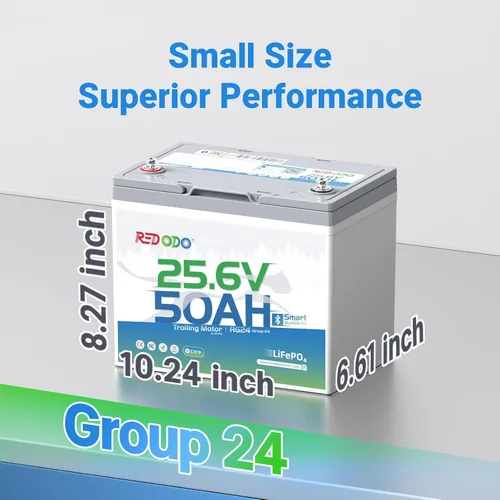 Vista 5 de Redodo LiFePO4 Batería inteligente Bluetooth 24V 50Ah TM baja temperatura, batería de litio integrada en 50Ah BMS, 10 años de vida útil, perfecta