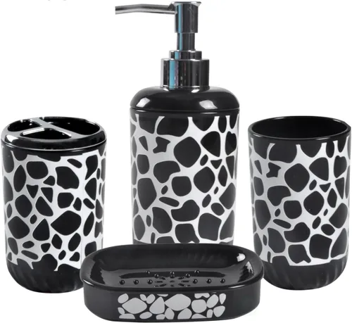 Vista 6 de Basicwise Juego de accesorios de baño de 4 piezas, incluye dispensador de jabón, soporte para cepillo de dientes, vaso y jabonera (blanco)