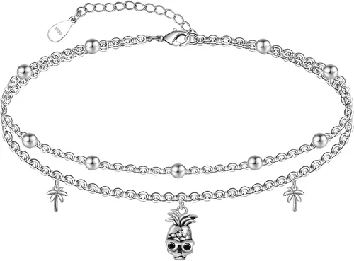 Vista 43 de CHIC & ARTSY Tobilleras de plata de ley S925 para mujer, pulsera de tobillo ajustable multicapa para playa, joyería de verano para mujer, de 10 a 11