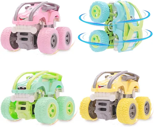 Vista 12 de Camión monstruo para niños de 3, 4, 5, 6, 7 años, paquete de 4 juguetes de automóvil impulsados por fricción Push and Go, juego de vehículos