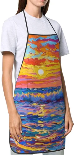 Vista 3 de Delantal de artista de pintura colorida con 2 bolsillos, regalos para profesores de arte, estudiantes, pintores, delantales ajustables impermeables