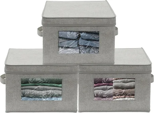Vista 7 de Simple Houseware - Contenedor de almacenamiento con ventana transparente, asas y tapa, paquete de 3, color gris