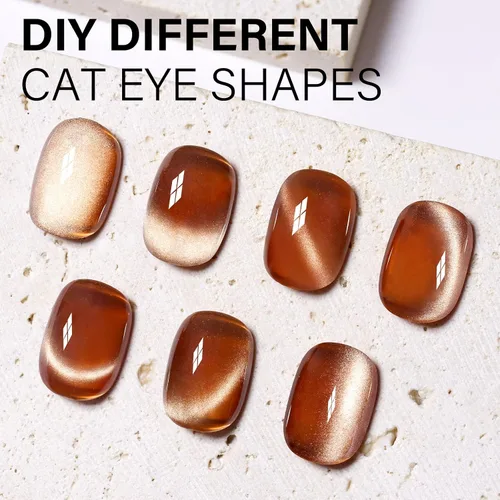 Vista 3 de AILLSA - Esmalte de uñas de gel ojo de gato color marrón con purpurina dorada con imán, esmalte de uñas de gel ámbar destello nude con cristales