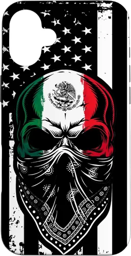 Vista 23 de Funda vintage para iPhone 17 con diseño de calavera mexicana de Estados Unidos y bandera mexicana del 4 de julio