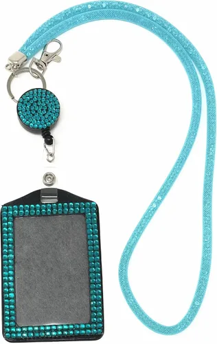 Vista 15 de Cordón de malla con cuentas de cristal con diamantes de imitación vertical titular de la tarjeta de identificación