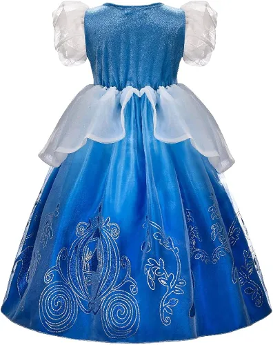 Vista 3 de Quenny Vestidos de Cenicienta de Halloween, vestidos de princesa de Cenicienta con estampado degradado para niñas.