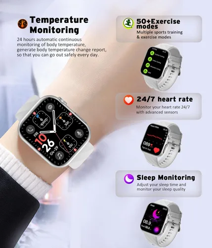 Vista 4 de Advanced Health Fitness - Reloj inteligente con Bluetooth, pantalla táctil HD de 1.97 pulgadas, control del estrés del sueño, frecuencia cardíaca