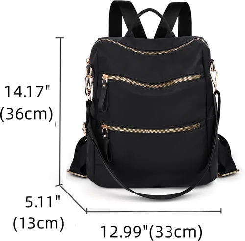 Vista 7 de Uromee Mochila para mujer, bolsa de hombro impermeable de nailon para viaje, 303. Negro, Mochilas Daypack