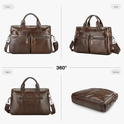 Vista 6 de FANDARE Maletín de cuero vintage para hombre, bolso de mano para portátil