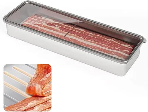 Vista 9 de Recipiente de tocino para refrigerador, 1000ML/2000ML/800ML/400ML Crisper Box 304 Recipientes herméticos de almacenamiento de carne con tapas