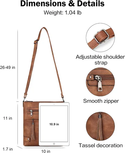 Vista 8 de FADEON Monederos cruzados para mujer y mochila para computadora portátil, colección marrón