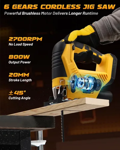 Vista 7 de Sierra de calar inalámbrica compatible con batería Dewalt de 20 V MAX, 6 velocidades variables, 4 ajustes orbitales, ángulo biselado (0 ° - 45 °)