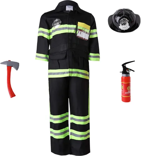 Vista 3 de yolsun Disfraz de bombero negro para niños disfraz de bombero para niños y niñas