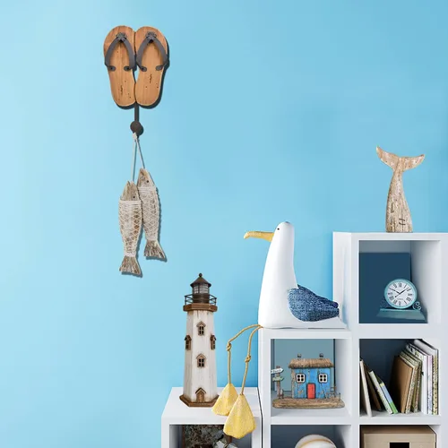 Vista 4 de Aecipl Ganchos de pared de madera para colgar chanclas, letrero de decoración temática de playa, gancho náutico para toallas para baño, dormitorio