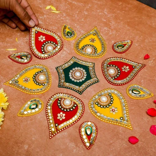 Vista 3 de Festive Floral Rangoli Rangoli de diseño acrílico para decoración tradicional india, decoración de piso interior de puerta del hogar, Diwali