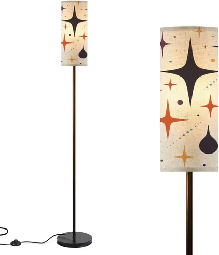 Vista 8 de Mid Century Modern Floor Lamps for Living Room Vintage 1950s Retro Atomic Geometric Standing Lamps with Linen Lampshade Tall Lamp Metal Pole Lamp