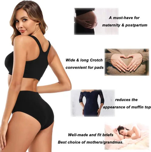 Vista 4 de Molasus Ropa interior de algodón para mujer de cintura alta, cobertura completa, bragas para mujer (talla regular y grande)