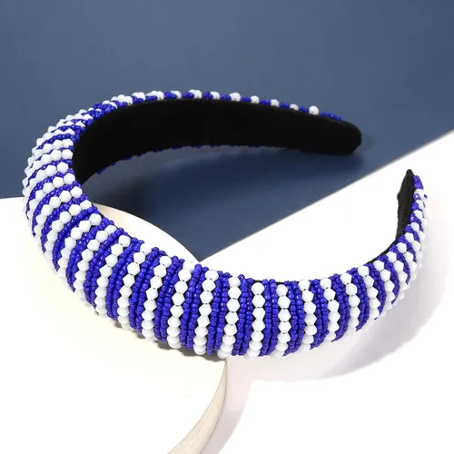 Vista 4 de NVENF Diademas para el día del partido, diadema de fútbol para mujer, con cuentas de cristal y cuentas azules y blancas, accesorios de fútbol