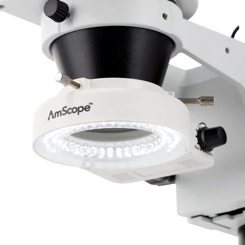 Vista 2 de AmScope SM-4BZ-80S Microscopio de zoom estéreo binocular profesional, ocular WH10x, aumento de 3.5X-90X, objetivo de zoom 0.7X-4.5X, anillo de luz
