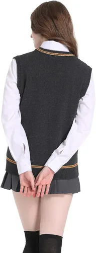 Vista 5 de Loiahoer Chaleco unisex de punto, chaleco sin mangas, cuello en V, sin mangas, para cosplay, uniforme escolar, otoño e invierno