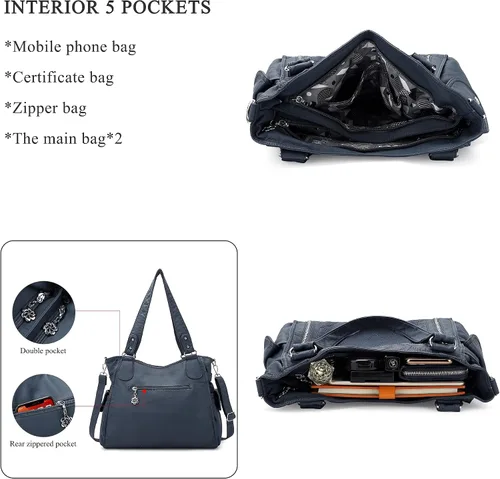 Vista 6 de Bolso de hombro para mujer, con asa superior, espacioso, casual, para mujer, de poliuretano