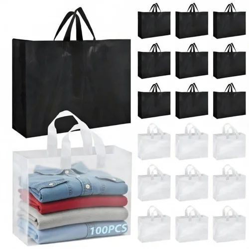 Vista 13 de Amylove 80 bolsas de regalo transparentes a granel con asa, bolsa de plástico esmerilado, embalaje reutilizable, envoltura de golosinas