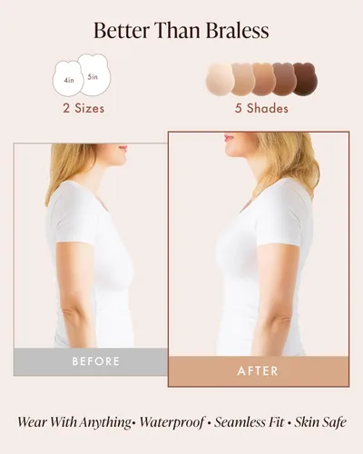 Vista 7 de Bare Babe Cubrepezones con Levantamiento - Brasier Adhesivo Reutilizable Push Up - Pezoneras Impermeables Sin Tirantes para Mujeres 4 Sombras