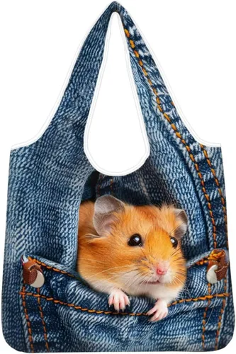 Vista 27 de Belidome Bolsa de comestibles con diseño de donas de ajolotl para compras, lavable, reutilizable, con bolsillo para asa