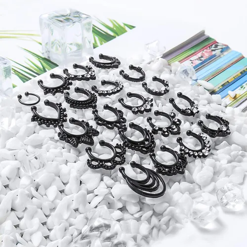 Vista 6 de SCERRING Aros falsos para tabique nasal, circonita cúbica transparente, no perforada, gancho para nariz, septum, piercing para el cuerpo, joyería