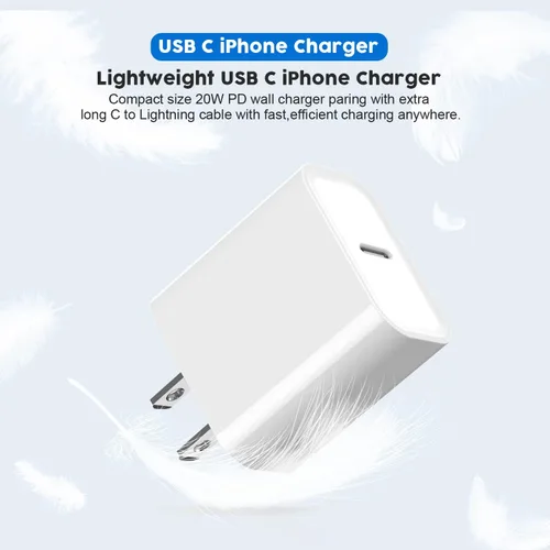 Vista 4 de Cargador de iPhone de 10 pies, bloque de carga rápida iPhone 14, cable USB C a Lightning de carga rápida de 10 pies y bloque de cargador de pared