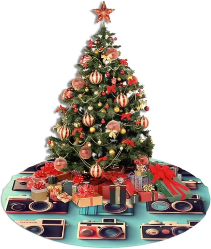 Vista 7 de Retro Cool Camera Collection Print Plush Christmas Tree Skirt - Soft Tree Base Cover for Holiday Use Parties Christmas Decor