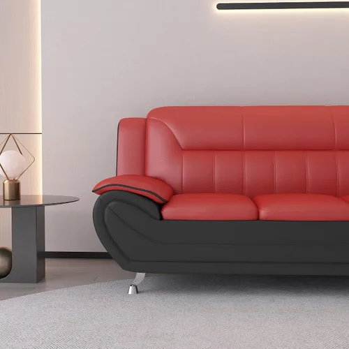 Vista 5 de Container Furniture Direct Sofá y sofá biplaza de piel sintética de estilo moderno con reposabrazos extra cómodos, ideal para sala de estar