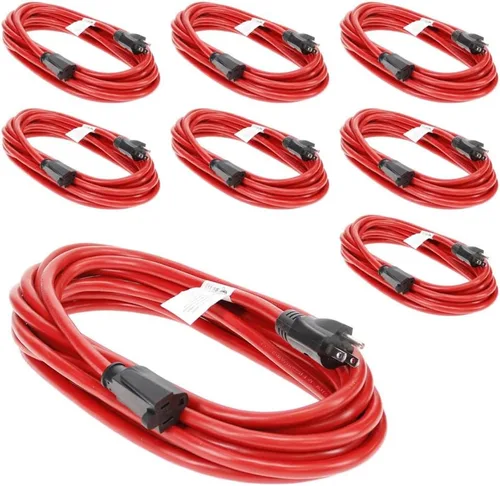Vista 10 de Otimo SJTW rojo de 25 pies, 12/3, cable de extensión prémium para exteriores, enchufe transparente con 3 puntas, 15A 1875W, resistente al agua y a