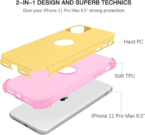 Vista 2 de BENTOBEN Funda para iPhone 11 Pro Max, 2 en 1, ajuste delgado, resistente, híbrida, a prueba de golpes, de poliuretano termoplástico suave