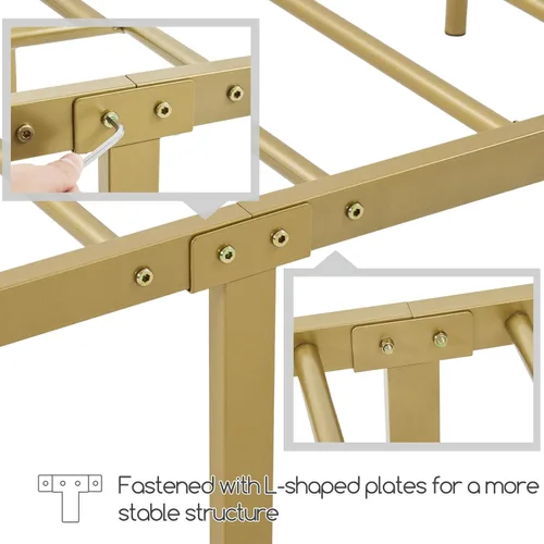 Vista 8 de Yaheetech - Marco de cama de metal individual, 2 piezas, cabecero victoriano, dorado antiguo Sturdy iron frame supports 800 lbs quietly; easy