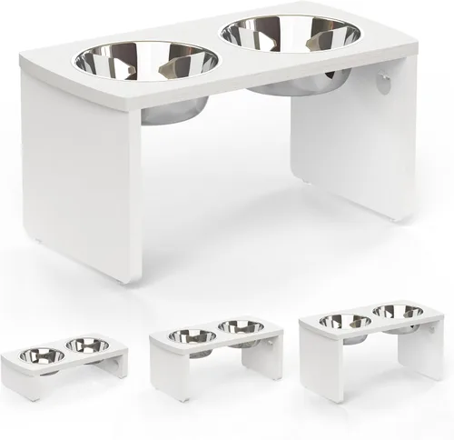 Vista 11 de Cuencos elevados para perros, cuenco elevado de bambú para perros y gatos pequeños, con 2 cuencos de acero inoxidable